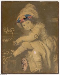 Untitled (child With Umbrella Top On Forehead, White Cat) — Joseph Cornell