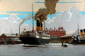 Ss 'hibernia' In Holyhead Harbour (london, Midland And Scottish Railway Poster Artwork) — Norman Wilkinson