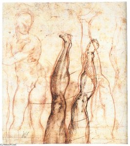Studies For The Risen Christ (verso) — Michelangelo Buonarroti, Renaissance