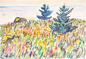 Watercolor No. 35, Field With Two Pine Trees — Allen Tucker