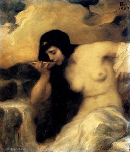 A Nymph Drinking At A Spring — Ferdinand Keller