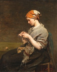 Young girl knitting (version 2)