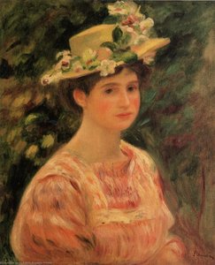 Young Woman Wearing A Hat With Wild Roses — Pierre-auguste Renoir, Impressionism