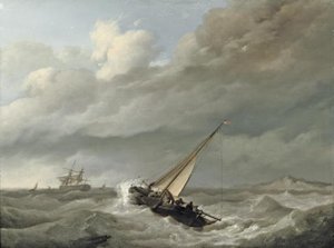 Shipping In Choppy Sea Before A Rocky Coast — Johannes Hermann Barend Koekkoek