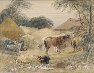 Horses And Pigs In A Farmyard — Peter De Wint