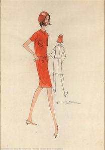 Drawing, Straight Dress In Orange Tone — Alceu De Paula Penna