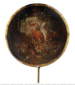 Parade wheel, depicting the Siege of Cartagena (outside) and a mythological episode alludes to Diana and Actaeon (internal)