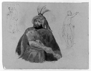 Half-length Bearded Man In Armor And Cape, Drawing Sword; Three Standing Angels; Male Figure In Skins — Thomas Sully