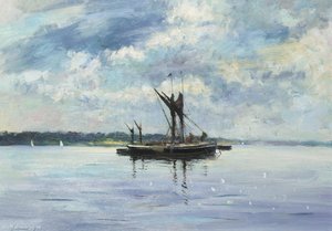 Thames Barges On The Turning Tide, River Orwell — Edward Seago