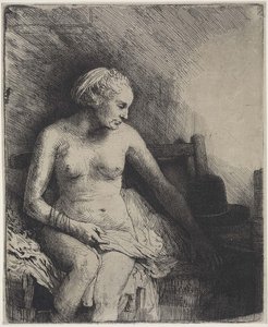 A Woman Preparing To Dress After Bathing — Rembrandt Van Rijn, Baroque