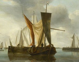 Dutch Fishing Boats Becalmed Near A Jetty — Hendrik Jacobsz Dubbels, Dutch Golden Age
