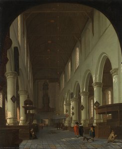 Interior of the Oude Kerk in Delft from the Choir toward the Portal, Cornelis de Man (attributed to), 1660 - 1690