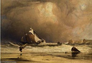 Fishing Boats In A Stiff Breeze, Off Shore — Anthony Vandyke Copley Fielding