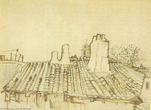 Tiled Roof With Chimneys And Church Tower — Vincent Willem Van Gogh, Post-impressionism