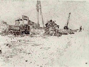 Road With Telegraph Pole And Crane — Vincent Willem Van Gogh, Post-impressionism