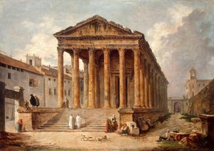 Ancient Temple. The '''maison Carree'' At Nimes — Hubert Robert