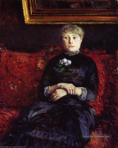 Woman Sitting On A Red Flowered Sofa — Gustave Caillebotte, Impressionist Painting