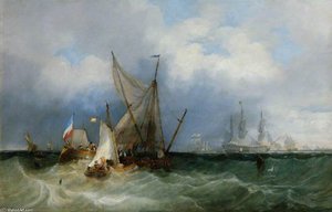 Dutch Vessels And A Man-of-war At Sea — John Wilson Carmichael, Contemporary Realism