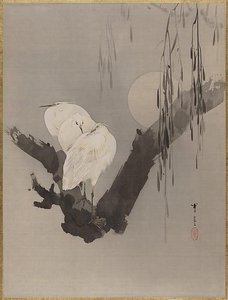 Egrets In A Tree At Night — Watanabe Seitei