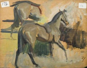 Further Studies Of Horses (verso) — Sir Alfred James Munnings, Impressionistic Horse Painting