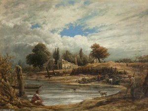 Scene On The Thames With Boats — John Linnell