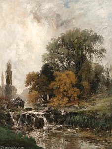 Paysage Avec Chute D'eau