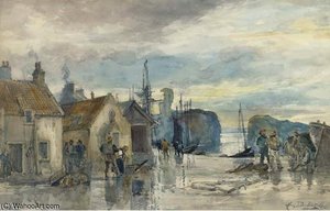 Fishermen Gossiping On The Quayside — Alexander Ballingall