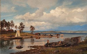 Fjord Landscape With People — Hans Fredrik Gude