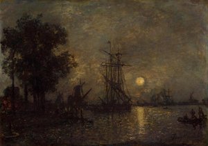 Holandaise Landscape With Docked Boat — Johan Barthold Jongkind