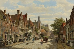 Figures Conversing In The Streets Of A Dutch Town On A Sunny Day