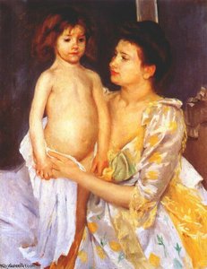Jules Being Dried By His Mother — Mary Stevenson Cassatt, Impressionism