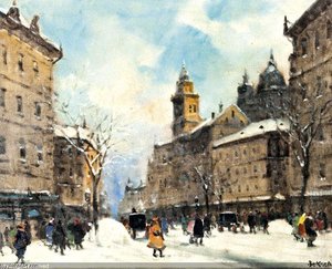 Winter Street Scene - — Antal Berkes