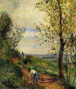 Landscape With A Man Digging — Camille Pissarro, Impressionist Landscape