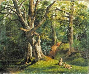 Woodland Scene With Rabbits — Sir Hubert Von Herkomer