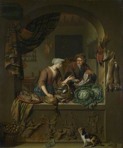 A Woman And A Fish Pedlar In A Kitchen — Willem Van Mieris