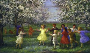 Children Playing In The Orchard — Jennie Augusta Brownscombe