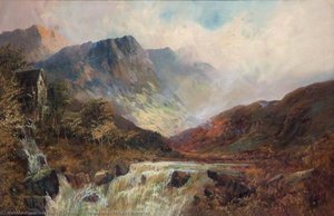 Mountains, Mill and Waterfall