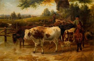 Cattle At A Stream — Charles Jones