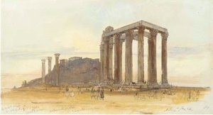 The Temple Of Olympian Zeus With The Acropolis Beyond, Athens — Edward Lear