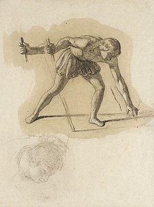 Crouching Male Figure Holding Staff — John Vanderlyn