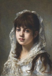 Portrait Of A Young Girl Wearing A White Veil — Alexei Alexeievich Harlamoff