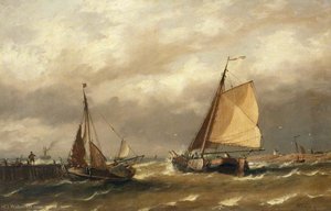 Dutch Boats Leaving Harbour In A Breeze — Richard Henry Nibbs