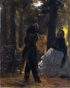 Policeman And Lady In The Tuileries Gardens — Adolph Von Menzel