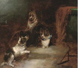 Terriers In A Barn; And A Fox And Rabbits In A Barn — George Armfield (smith)