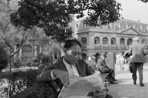 Man Reading Newspaper In Jackson Square — Benjamin Shahn
