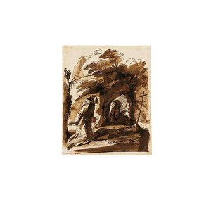 St. Francis Kneeling In A Landscape Contemplating A Crucifix — Guercino