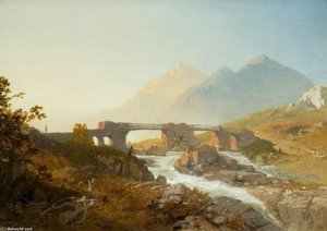 Landscape With River, Bridge And Mountains — James Baker Pyne