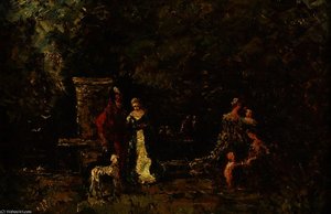 Elegant Figures In A Woodland Glade — Adolphe Joseph Thomas Monticelli