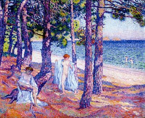 Female Bathers Under The Pines At Cavaliere — Theo Van Rysselberghe, Pointillism