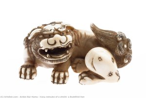 Ivory netsuke of a shishi, a Buddhist lion